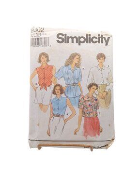 Simplicity 8302 Misses Button-Front Shirts Sewing Pattern Size NN 10-16 Vintage